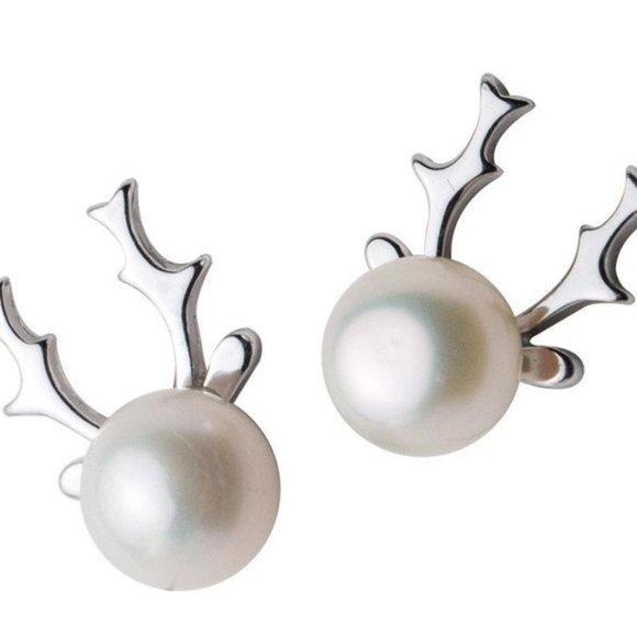 Last One Miniature Pearl Reindeer Earrings - Picture 2 of 3